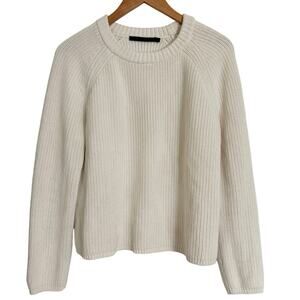 Jenni Kayne Fisherman Cotton Sweater Ivory Womens Size Medium Chunky Knit Luxury